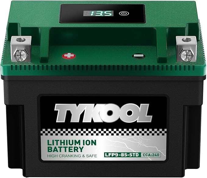 TYKOOL YTX9-BS -STD LiFePO4 Lithium Motorcycle Battery,12.8V,4Ah,240CCA 2X Cranking Amps,5X longer life,for ATV,UTV (Polaris 150cc),BMW (310cc,650cc,1000cc),Honda,Kawasaki,Suzuki