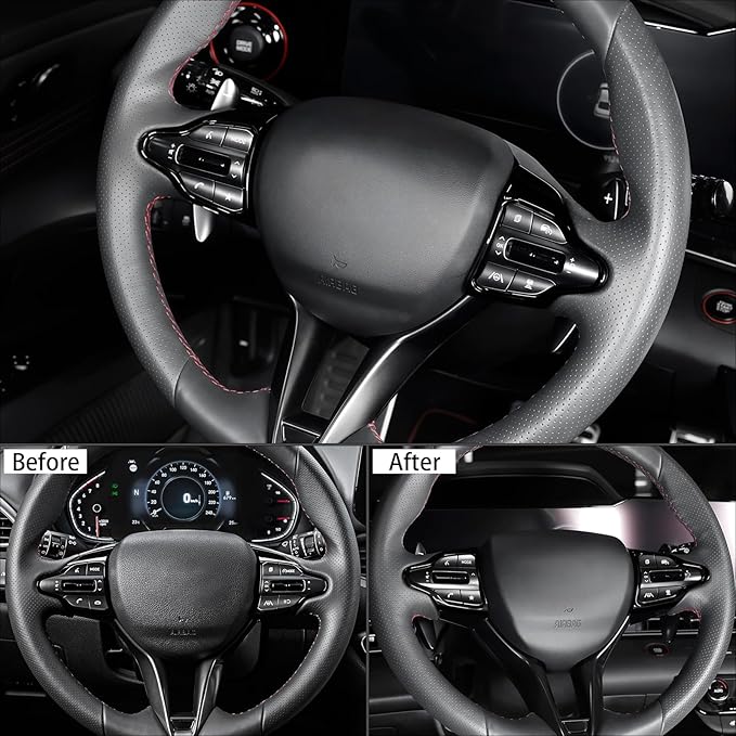 Steering Wheel Trim Control Button Cover Compatible with Hyundai Veloster JS N line 2019-2022 Hyundai Kona N Hyundai Elantra CN7 N Hyundai i30 2017-2022 Accessories (Black Style)