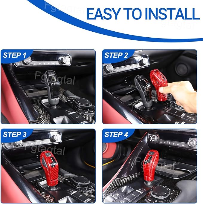 Real Carbon Fiber Gear Shift Head Cover and Front Head Cover Set Compatible with Toyota Supra GR A90 A91 MK5 2019-2026, Gear Shifter Knob Cover Protector Trim Cap 2Pcs (Red)