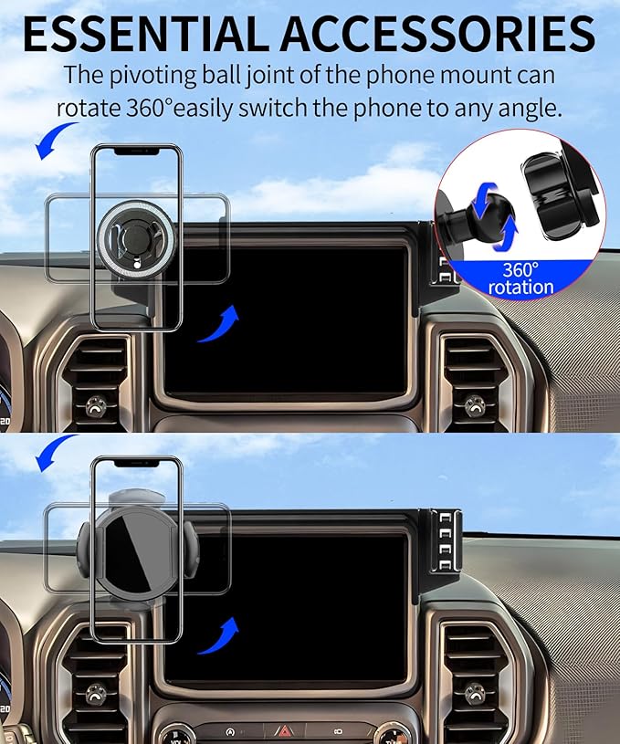 Magnetic Car Phone Mount for Ford Bronco Sport 2021-2024 Accessories, for MagSafe Strong Magnets Cell Phone Holder 8-Inch Touch Screen Cradles, with Portable Phone Gripper 360° Rotation