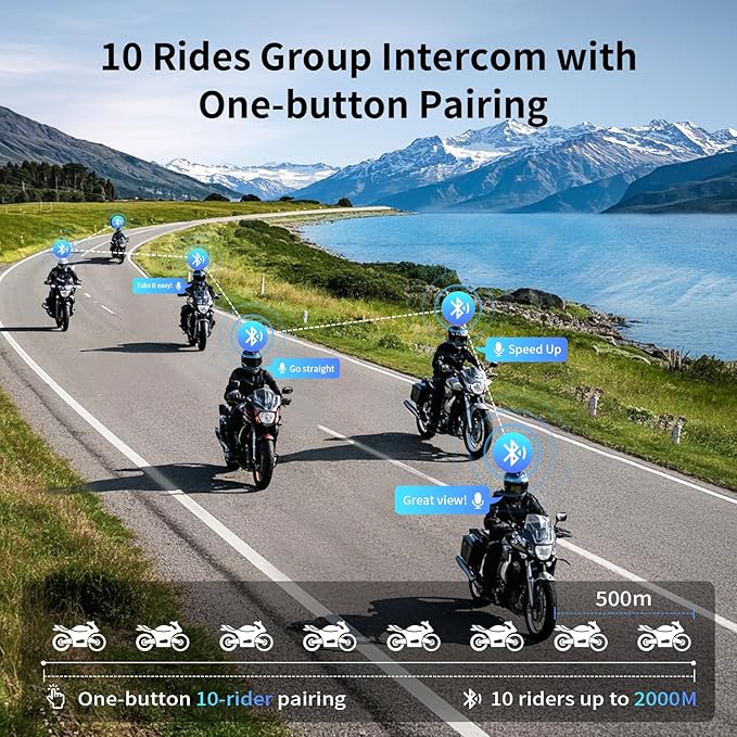 Fodsports Motorcycle Bluetooth Intercom, Music Sharing, M1S Pro 2000m 10 Riders Group Helmet Communication System Headset Universal Wireless Interphone (Waterproof/Handsfree/Stereo Music/GPS/2 Mic)