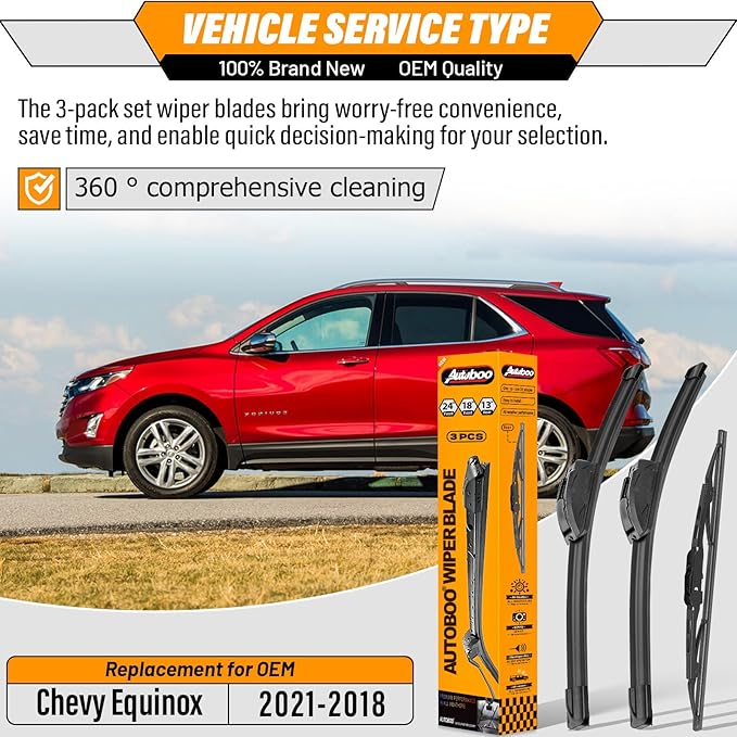 OEM Windshield Wiper Blade Replacement for Chevy Equinox 2018 2019 2020 2021 Original Equipment All-Season Rear Wiper Blade Set 24+18+13 (Set of 3)