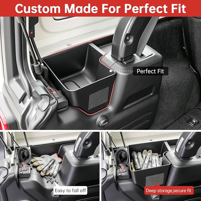 Wheel Well Storage Bin Fit for 2024-2025 Jeep Wrangler JL JLU 4XE Rear Trunk Side Storage Box Cargo Organizer Cargo Tray for Wrangler JL 4dr Accessories(24-25 Trunk Organizer, Not Gladiator)