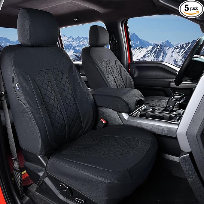 Truckiipa Leather F150 Seat Covers Front Seat Cover Truck Seat Cushion Protector Custom Fit for 2015-2026 Ford F150 SuperCrew, 2017-2026 F250 F350 F450 Super Duty Crew Cab, Front Pair, Black
