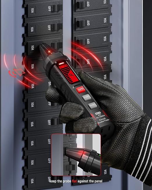 KAIWEETS Circuit Breaker Finder with LCD Display, GFCI Outlet Tester, AC 90-130V Electrical Circuit Tracer Tool with NCV Tset & Flashlight, Includes Carrying Case -KT303
