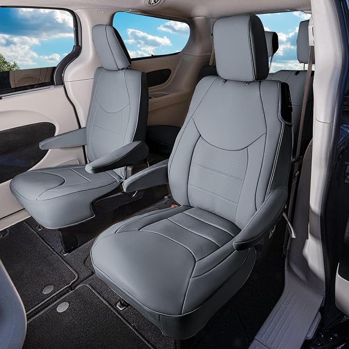FH Group Custom Fit Car Seat Cover Specefically Made for Chrysler Pacifica 2017-2024 - 2nd Row Set Non Hybrid, Faux Leather, Solid Gray