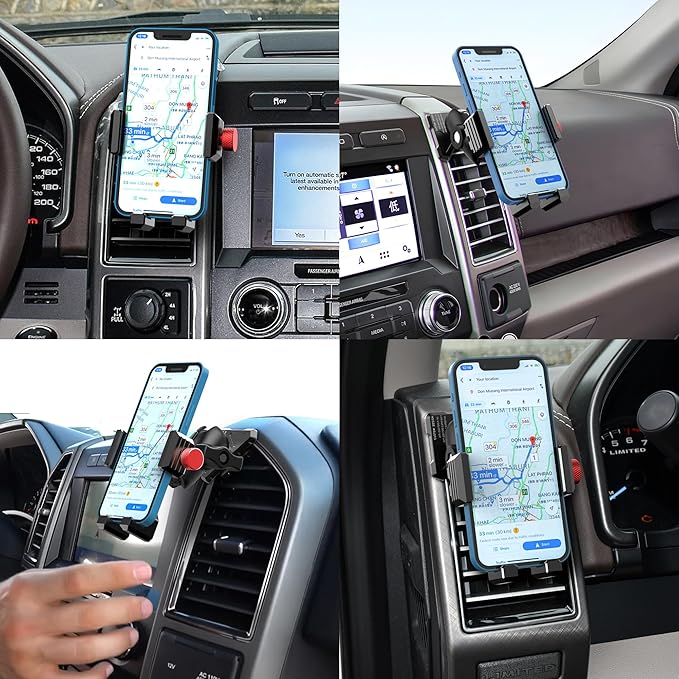 Upgraded Aluminum Vent Phone Mount for Ford F150 (2015-2020), Expedition (2018-2021), Super Duty (2017-2021), 360° Rotation Metal F150 Vent Phone Holder, No Shake Off-Road Stable for all Smartphones