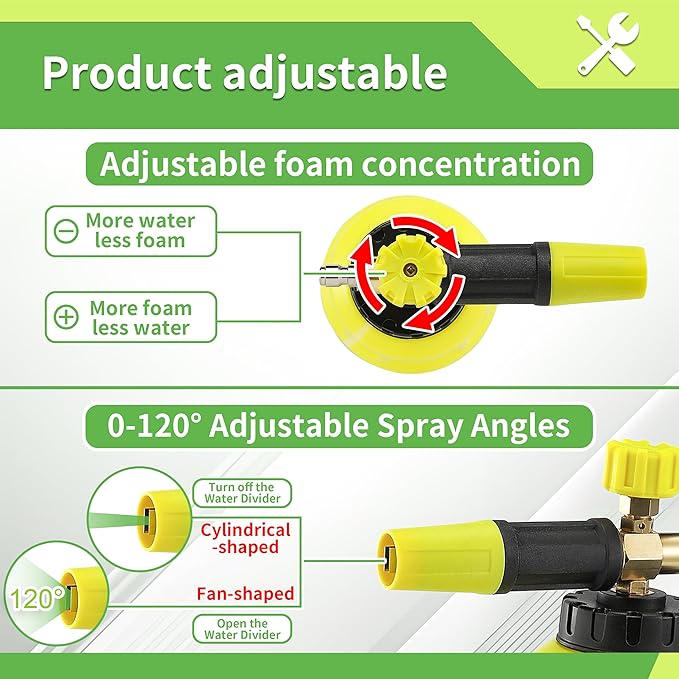 FIXFANS Foam Cannon Dual Connector Accessory for Pressure Washer, Double Tip Attachment Soap Cannon with Replacement Adapter for Portland Husky and Ryobi Power Washer, 1/4" Quick Connect, 5 Nozzles