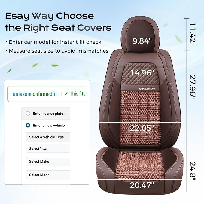 Coverado Car Seat Covers Full Set, 5 Seats Car Seat Protector, Leather Woven Universal Breathable Car Seat Cover Front Seats Back Seats, Car Seat Cushion Fit for Most Vehicles Brown