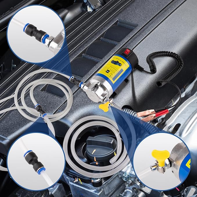 Oil Extractor Pump 12V 100W, Ultra-Quiet Fluid Transfer Pump for Engine Oil, Transmission Fluid, Gear Oil Change - Self-Priming Oil Change Pump for Car, Boat, Motorcycle, Mower, RV (3 Hoses+Adapters)