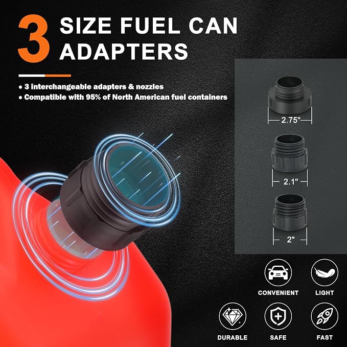 Gas Can Fuel Pump Portable - Gifts for Men, Fast 3.2 GPM Flow Rate, 51” Flexible Intake Hose, Tank Adapter, for Gasoline, Kerosene, Diesel, Non-Potables Gray