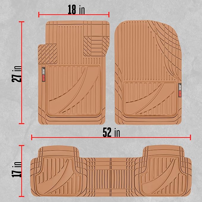 Motor Trend FlexTough™ Heavy Duty Rubber Beige Car Floor Mats All Weather & Jumbo SUV Cargo Liner Full Set - Universal Trim to Fit Automotive Floor Mats & Trunk Mats for Cars Interior Accessories