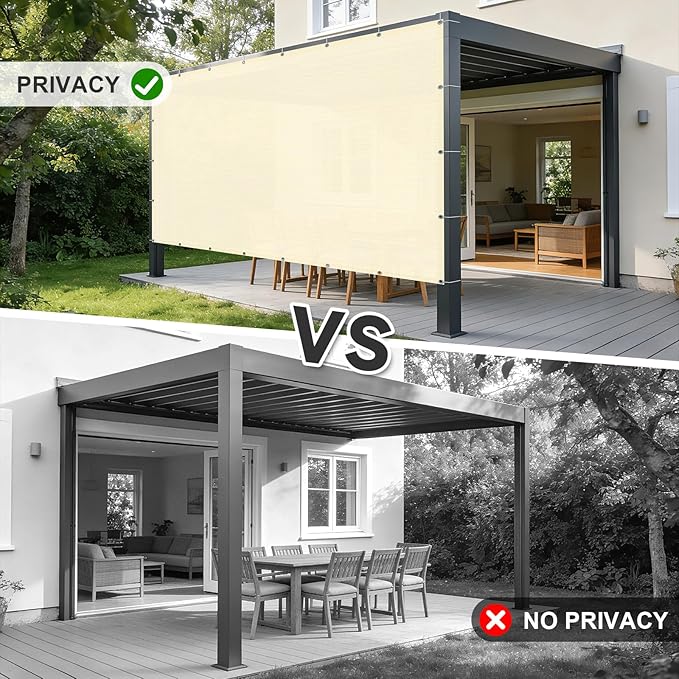 Cool Area Sun Shade Cloth with Grommets 5x6 FT Shade Panel Shade Tarp Screen Fabic for Outdoor Patio Pergola Cover Deck Garden, Butter Cream