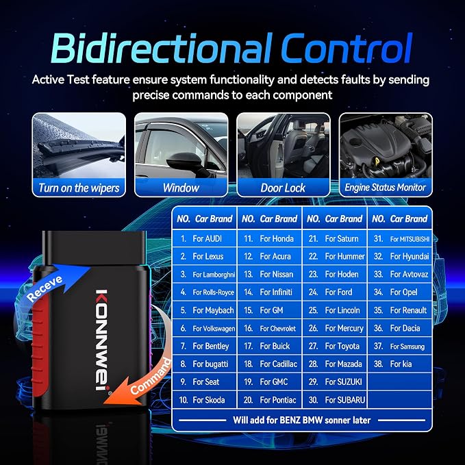 KONNWEI OBD2 Scanner Bluetooth - Full System Diagnostic Tool w/Bi-Directional Control, Oil/EPB/DPF/BMS Reset、TPMS Read for 40+ Vehicles, No Subscription, Lifetime iOS Android App, Storage Box Included