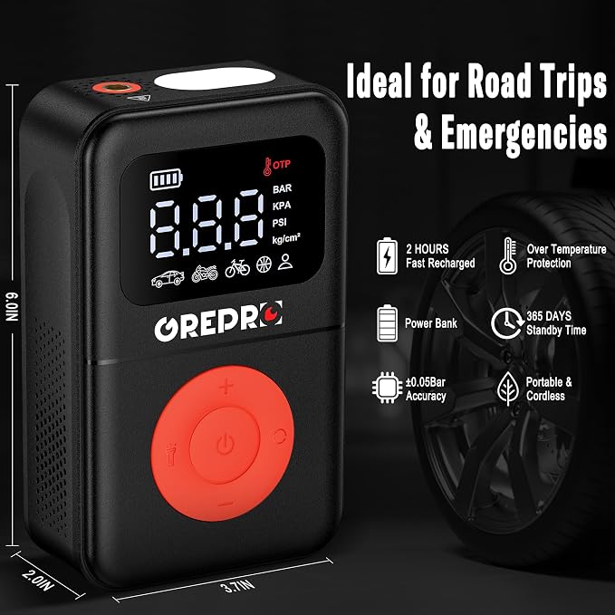 GREPRO 3000A Car Jump Starter (10L Gas & 8.0L Diesel Engines) &Tire Inflator Portable Air Compressor, 160 PSI Portable Air Pump, 3X Faster Air Pump with Digital Pressure Gauge