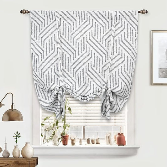 DriftAway Farmhouse Double Layer Linen Blackout Tie Up Curtains Thermal Insulated Striped Fully Lined Balloon Roman Shade Bathroom Window Adjustable Rod Pocket 39 Inch by 55 Inch Briony Black
