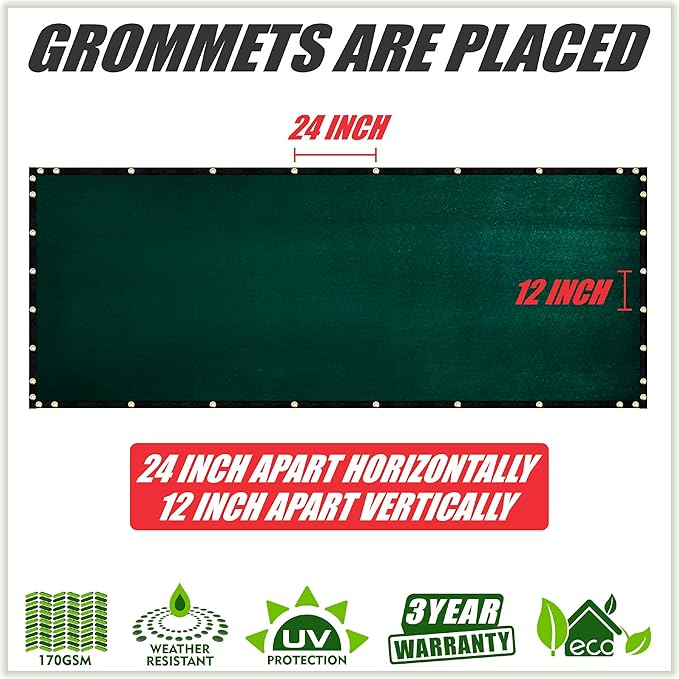 ColourTree Customized Size Fence Screen Privacy Screen Green 4' x 44' - Commercial Grade 170 GSM - Heavy Duty - Cable Zip Ties Included
