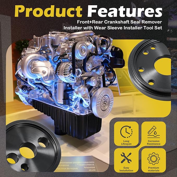Front+Rear Crankshaft Seal Remover & Installer with Wear Sleeve Installer Tool Set for 1989-2016 Cummins 3.9L 5.9L 6.7L B Series ISB ISL QSB 5.9L Replace 3824498 3824500 3164660 3824078