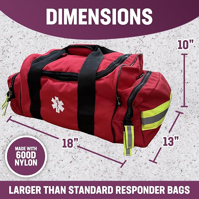 Kemp USA Maxi Trauma EMS Medical Bag Red 600D Nylon Water Resistant First Aid Kit Organizer Large Paramedic Emergency Response Bag with Reflective Trim Adjustable Strap