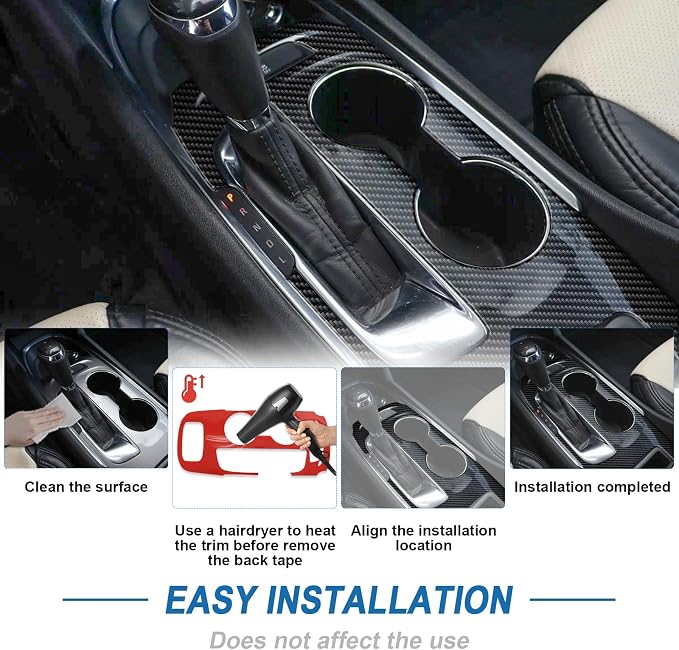 Real Carbon Fiber Gear Shift Panel Cover Trim Compatible with 2016–2025 Chevy Malibu, Interior Decor Sticker Accessories