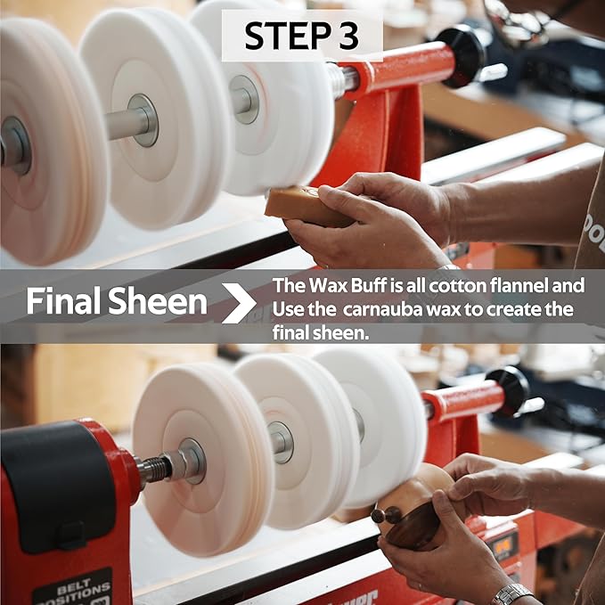 Woodworking Lathe Buffing System MT2 Mandrel,3-Step Buffing Wheel Kits 8 inch with 3pcs Polishing Cutting Compounds.