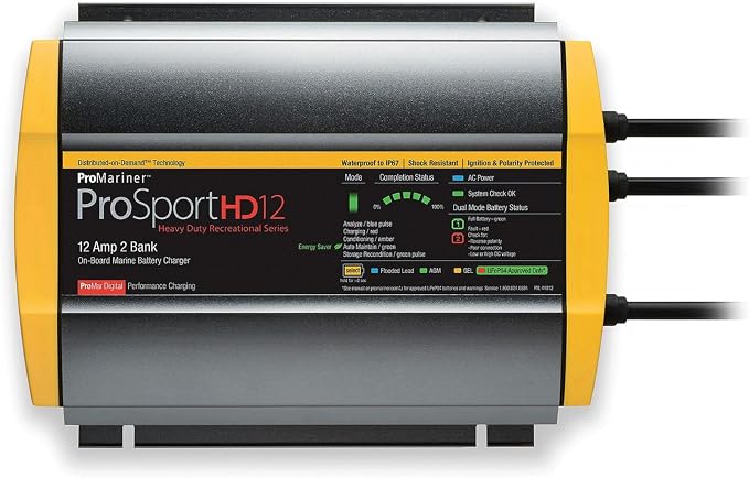 ProMariner 44012 ProSport HD Waterproof Marine Battery Charger, 12 Amp, 2 Bank