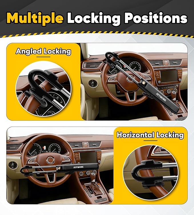 Jetmore Car Steering Wheel Lock Anti-Theft Device, Car Lock Steering Wheel, Wheel Locks for Cars, Anti-Theft Car, Two-Hook, Reinforced Alloy Steel, Fit for Street & Overnight Parking, High-Risk Areas