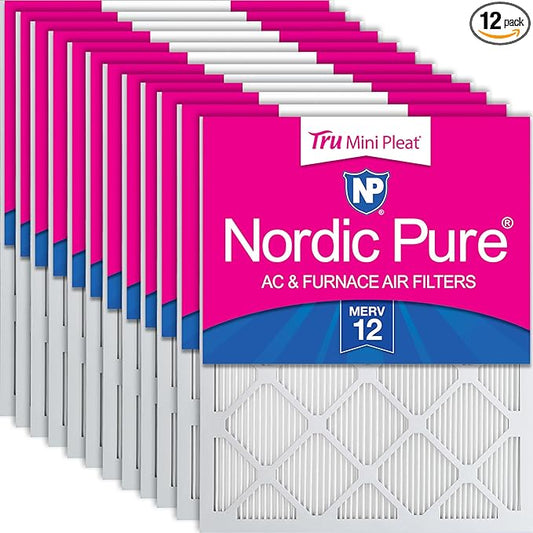 Nordic Pure 14x24x1 (Actual Size: 13 3/4 x 23 3/4 x 3/4) Tru Mini Pleat MERV 12 AC Furnace Air Filters – 2.5X More Media for Longer-Lasting, High-Efficiency Filtration - 12 Pack