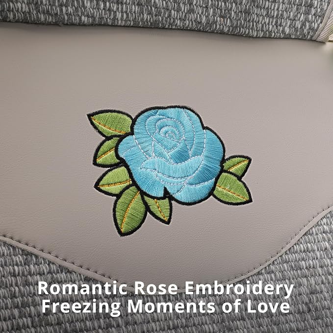 Universal Car Seat Covers,Handmade Floral Grey&Blue Rose Cushion,Leather&Cotton Blend,Cute Interior Seat Cover for Cars,SUVs & Trucks,Car Accessories Gift for Women (1-Piece)