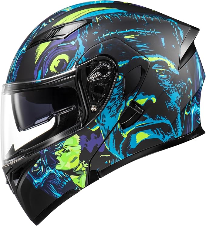 KYPARA Motorcycle Dual Visor Flip up Modular Full Face Helmet with DOT Certification of Impressionism