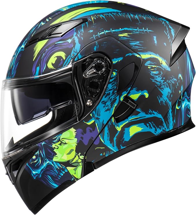 KYPARA Motorcycle Dual Visor Flip up Modular Full Face Helmet with DOT Certification of Impressionism