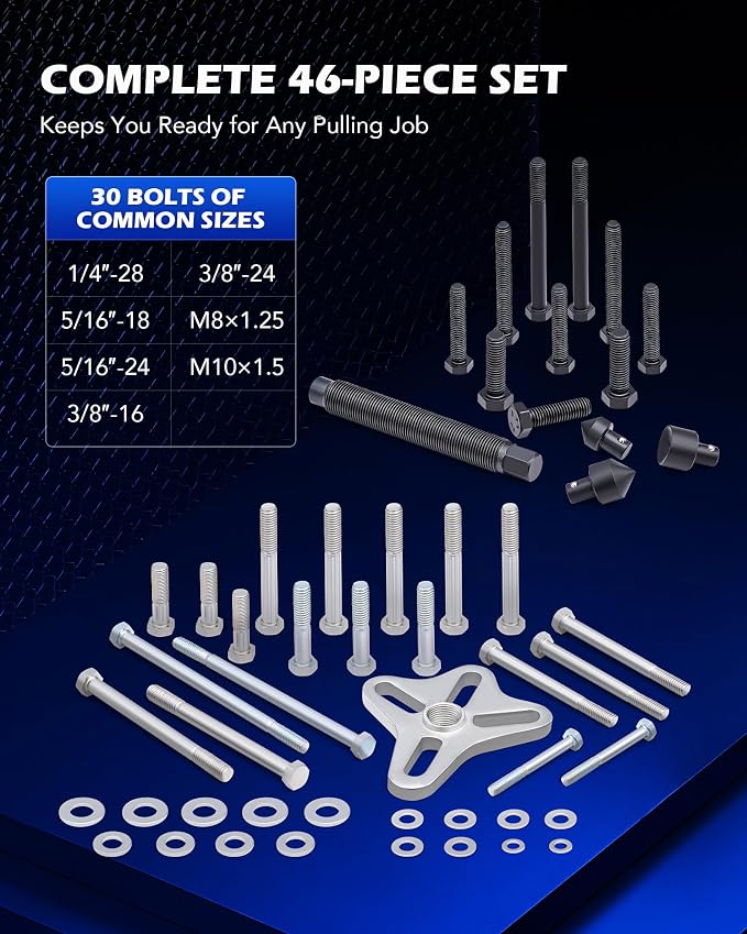 Orion Motor Tech Harmonic Balancer Puller Kit, Power Steering Pulley Puller Installer Tool Set, Automotive Steering Wheel Puller Tool Kit, Flange Type Gear and Crank Puller Set