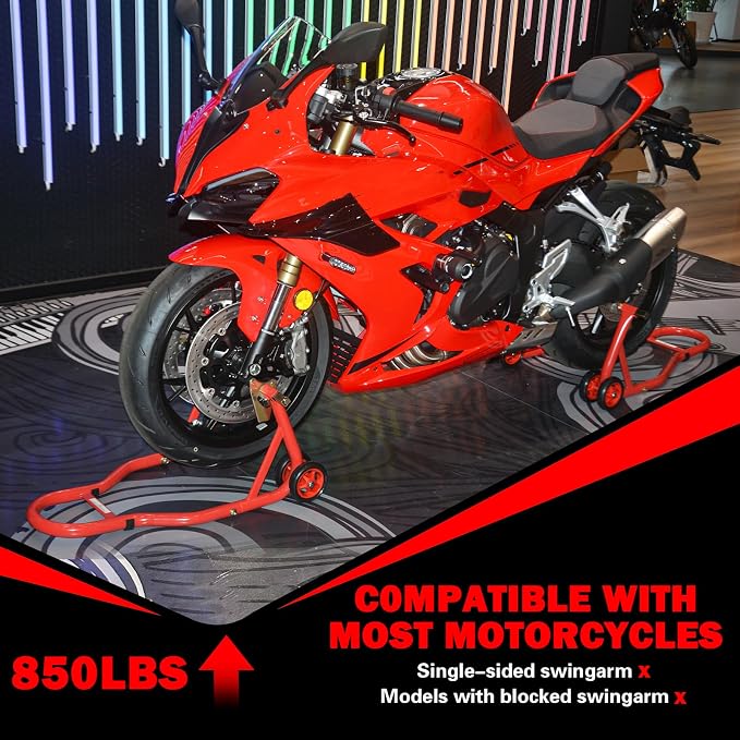 MOTO4U Motorcycle Stands Front and Rear, Front Rear Combo Stand Universal Wheel Lift Stand Swingarm Spool Lift Stand Paddock Stand Red