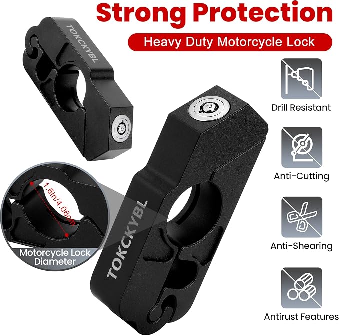 Motorcycle Lock, Heavy Duty Anti Theft Helmet, Brake and Handlebar Lock, Universal for Motorcycles, ATVs, Dirt Bikes, Mopeds, Scooters, Black