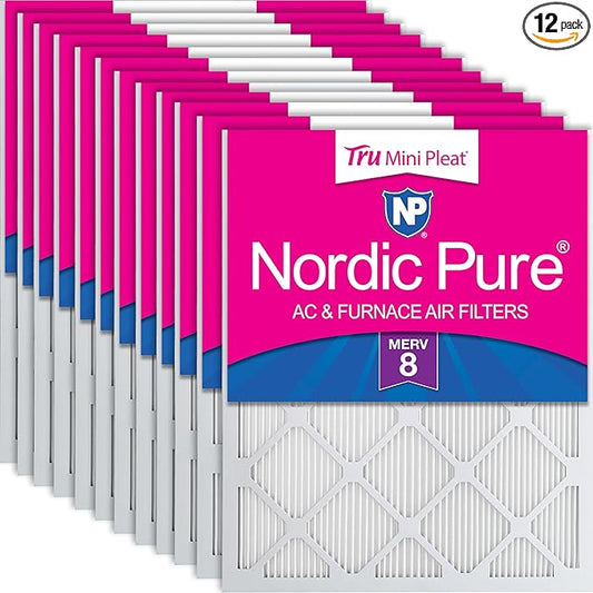Nordic Pure 18x24x1 (Actual Size: 17 1/2 x 23 1/2 x 3/4) Tru Mini Pleat MERV 8 AC Furnace Air Filters - 2.5X More Media for Longer-Lasting, High-Efficiency Filtration - 12 Pack