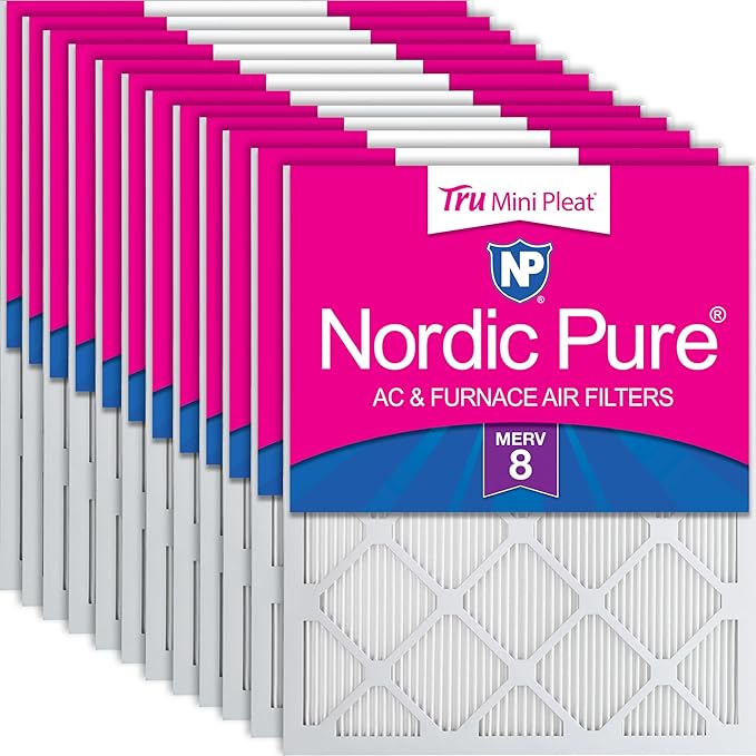 Nordic Pure 14x20x1 (Actual Size: 13 1/2 x 19 1/2 x 3/4) Tru Mini Pleat MERV 8 AC Furnace Air Filters - 2.5X More Media for Longer-Lasting, High-Efficiency Filtration - 12 Pack