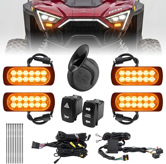 Oumurs UTV Turn Signal Kit with 110dB Horn, Pre-Wired, UTV ATV Blinker with Rocker Switch, Plug and Play Rectangle Universal Street Legal Turn Signals Compatible with Polaris, Teryx, Can-Am, CFMOTO