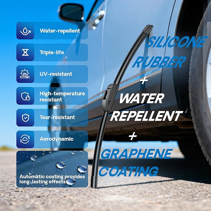 5 PLUS® Silicone Wiper Blades 22 and 19 inch windshield wiper blades, Automotive Replacement Windshield Wipers With Water Repellent- 5 Plus Silicone Windshield Wiper Blades For My Car