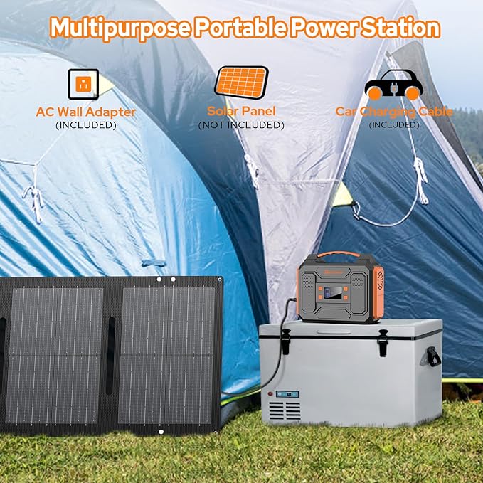 300W Solar Power Station Generator with Solar Panel Charger 60W, 120W Solar Power Bank with 110V AC Outlet Fast Charging USB C for Camping Laptop Smart Devices RV Van Outdoor Power Outage