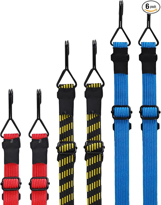 20" 40" 80" Flat Adjustable Bungee Cords Assorted Sizes, Easy-to-Adjust Heavy Duty Bungee Straps with 200 Lbs Max Break Strength & UV Protection, Perfect for Tents, Cargo, Luggage, Bike, etc. (6 Pcs)