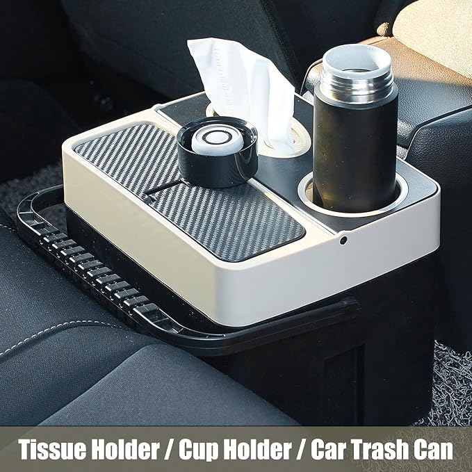 Beige Multi-function Storage Bucket Organizer Car Trash Can Cup Holder Tissue Box Car Interior Organizer
