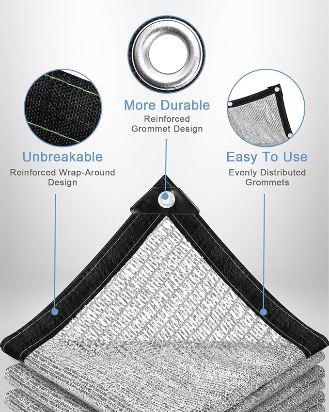 vensovo 50% Aluminum Shade Cloth - Reflective Aluminium Shade Netting Sun Shade Cover with Grommets for Cars, Dogs, Outdoor, RV, Patio (5x10FT)