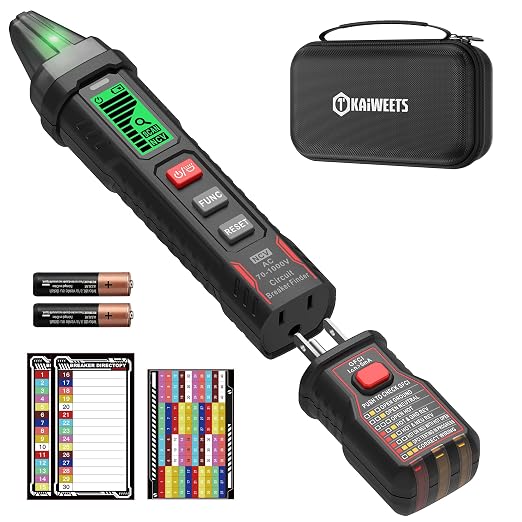 KAIWEETS Circuit Breaker Finder with LCD Display, GFCI Outlet Tester, AC 90-130V Electrical Circuit Tracer Tool with NCV Tset & Flashlight, Includes Carrying Case -KT303