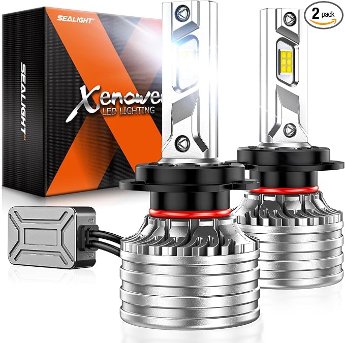 SEALIGHT H7 Bulbs, 90,000LM 1400% Brightness, H7 6500K Cool White LED Bulbs, IP68 Waterproof 70000Hrs Lifespan, 5X Heat Dissipation driving LED Bulbs, Plug and Play, 2 Pack