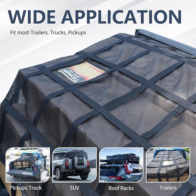 Tecoom Truck Bed Net, Heavy Duty with Mesh - 7.51' x 7.35' Truck Bed Bungee Net Mesh with Capacity 1,500 lbs - Compatible with Trailer, Trucks, Boat, Jeep, Pickup