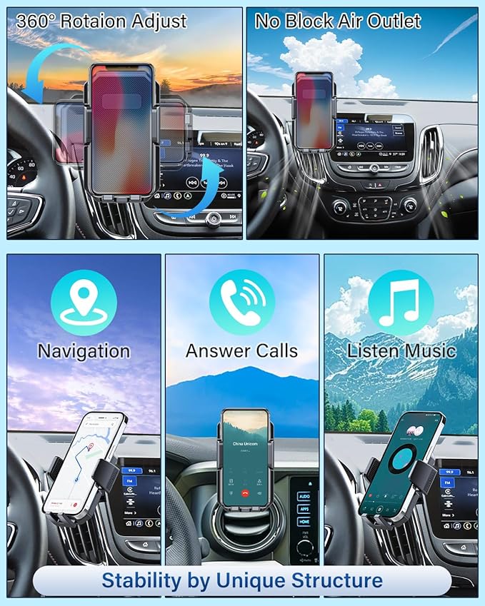 PZK Car Phone Mount for Chevrolet Equinox 2018 2019-2021 2022 2023 Accessories Chevy Car Phone Holder Auto Lock for Air Vent Hands Free 360° Rotation Cell Phone Automobile Cradles