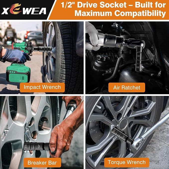 1/2 Inch Drive 3/4" x 13/16" Thin Wall Impact Flip Socket,XEWEA Lug Nut Impact Socket Set Double Ended Thin Wall Nut Sockets CR-MO Twist Removal Tool for Stripped Rusted Bolts