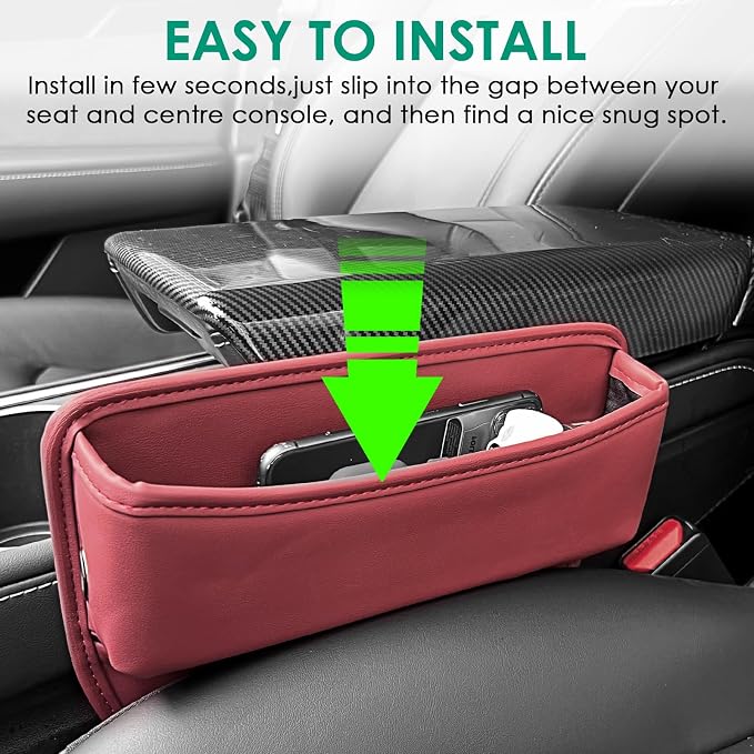 2 Pack Seat Gap Filler Organizer Compatible for Tesla Model 3 Y X S Car Leather Accessories Console Side Extra Storage Boxes Seat Crevice Box Auto Front Seat Storage Interior (Red)