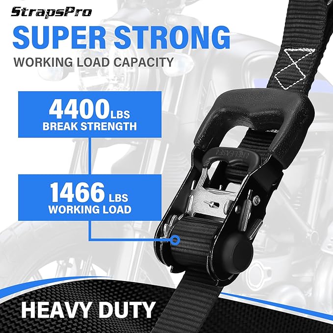 Ratchet Straps, 1.5'' x 16FT - 4400lb Break Strength Tie Down Strap Ratchet Heavy Duty, 4 Pack Cargo Straps Ratcheting with Integrated Soft Loops Truck Strap for Motorcycle, Car, ATV, UTV