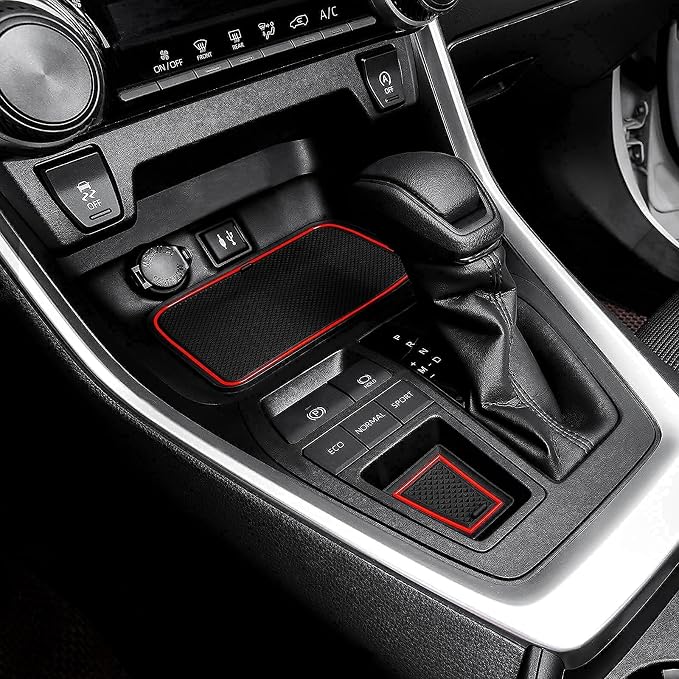 JDMCAR Custom Liners (Red Trim) and Center Console Organizer Compatible with 2022 2021 2020 2019 RAV4 Accessories